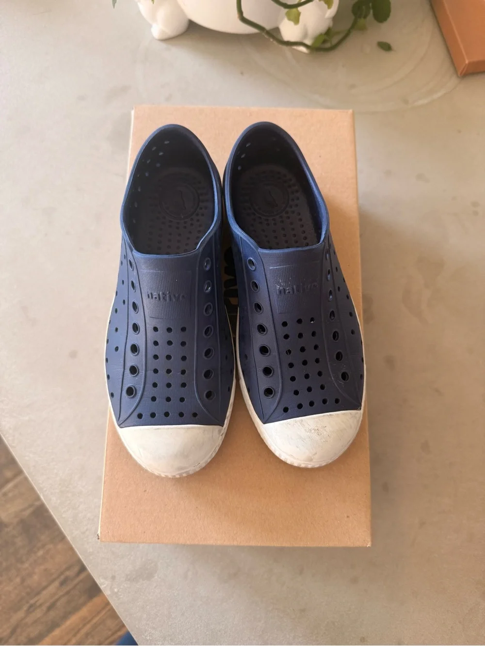 Native Jefferson Kids Water Shoes in Regatta Blue and Shell White